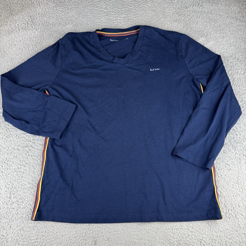 Paul Smith Starlux Collab Long Sleeve T-Shirt Mens L Navy V-Neck Artist Stripe